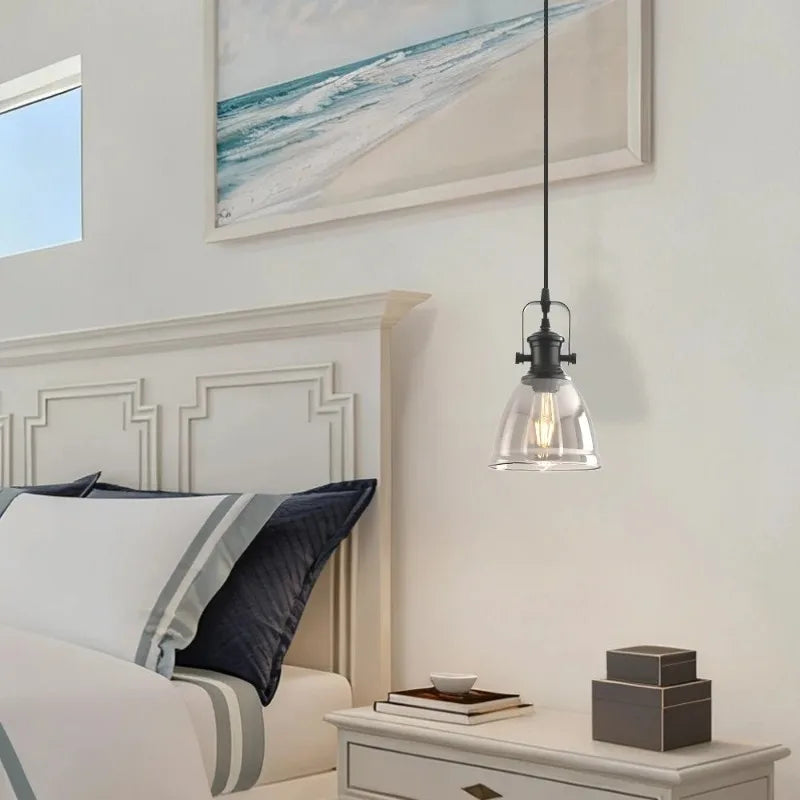 2-Pack Industrial Glass Pendant Light Smoke Gray Glass Shade Black Metal Hanging Lamp E26 Base Adjustable Cord For Kitchen Island Dining Room Farmhouse Ceiling Lighting