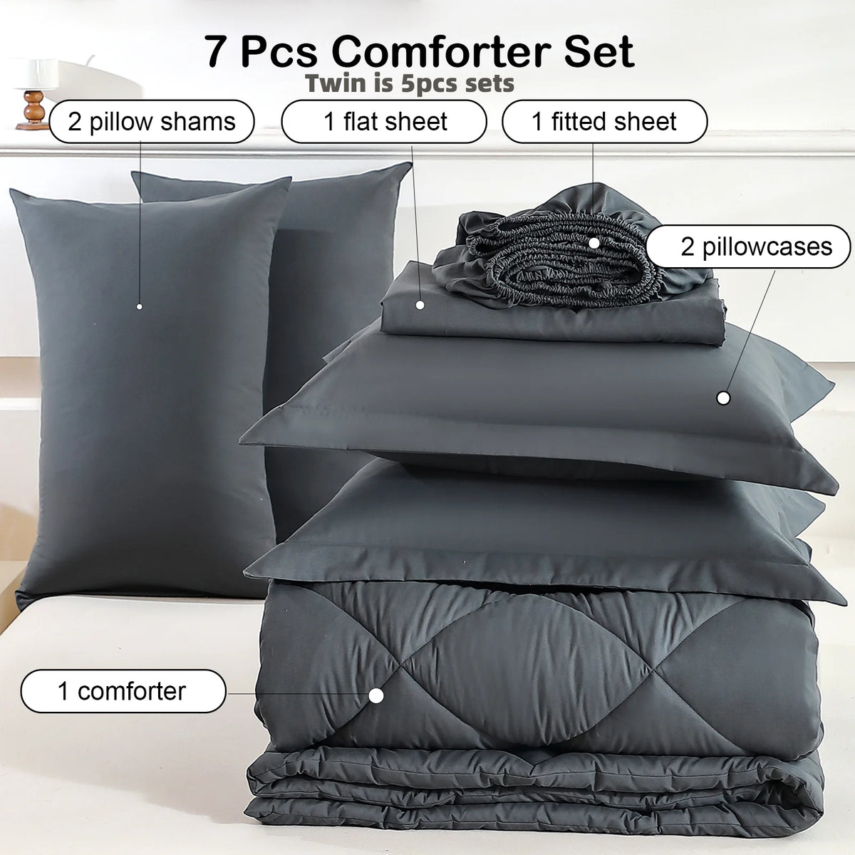 Easyum 7 Piece Soft Polyester Bedding Set With Comforter And Sheets