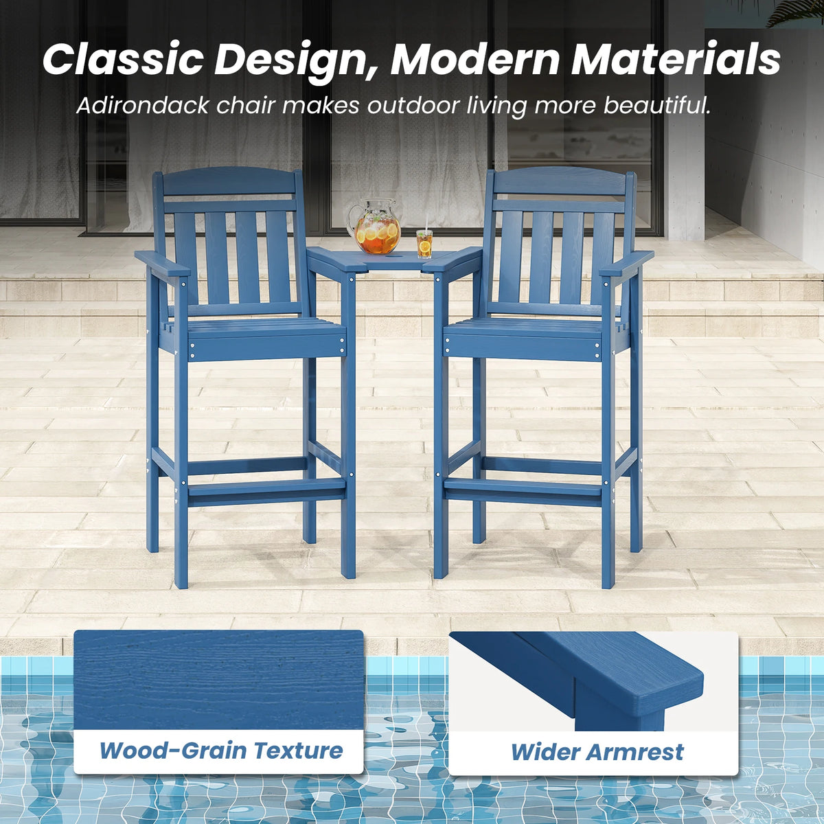 FARINI Adirondack Bar Height Patio Chairs With Connecting Tray
