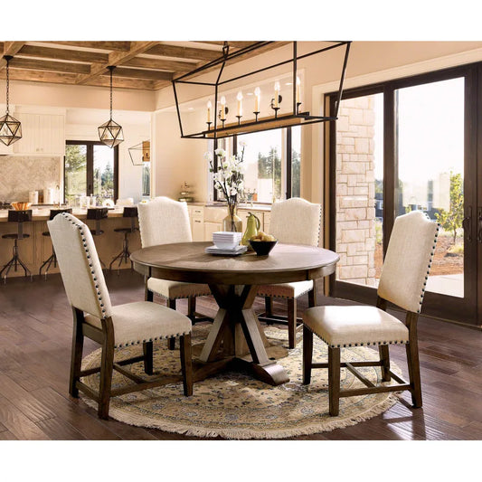 Light Oak Round Dining Set 5 Upholstered Chairs Solid Wood