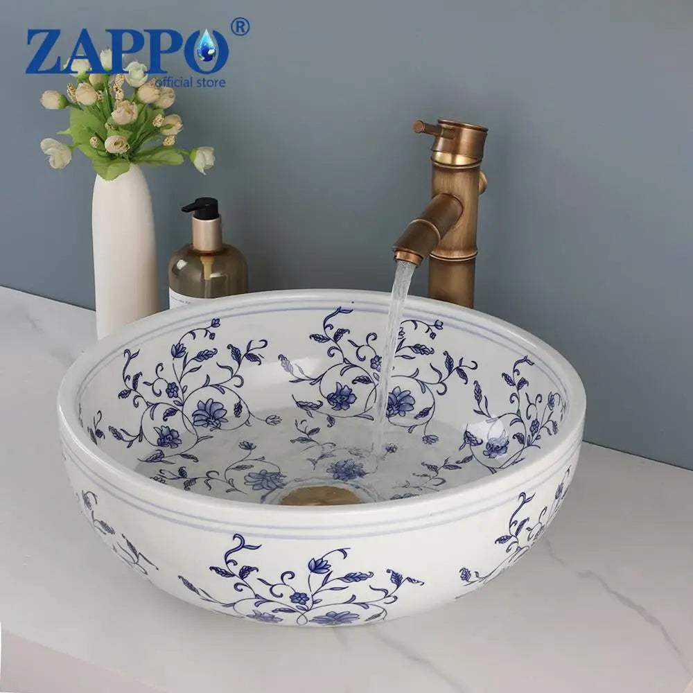 MEKKHALA Hand Painted Ceramic Vessel Sink And Faucet Combo