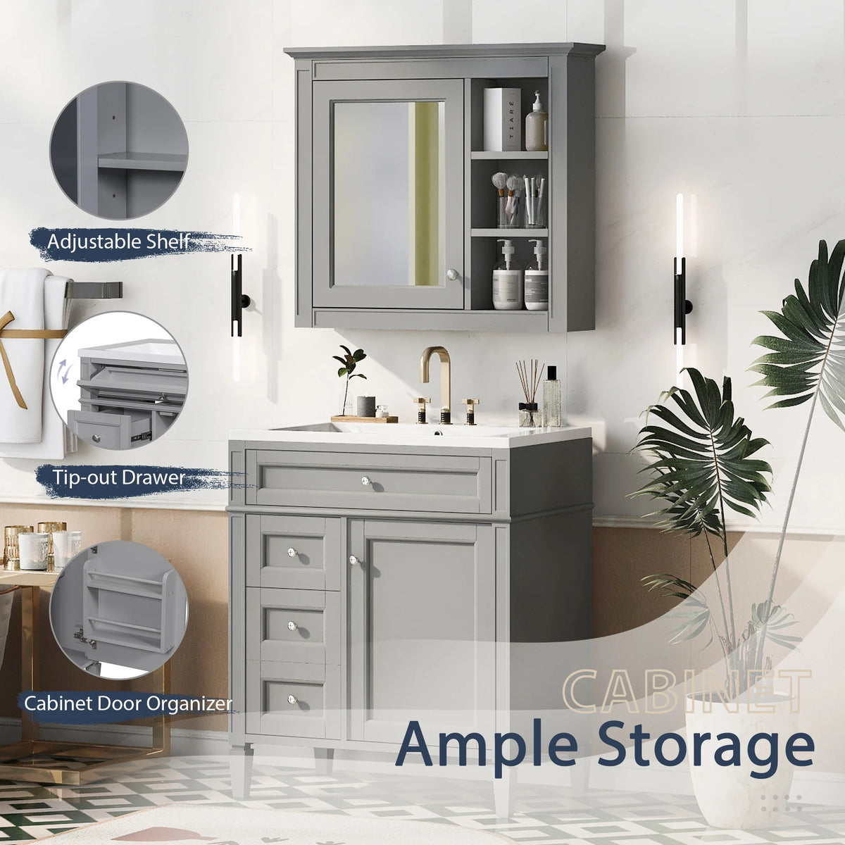 Modern Freestanding Bathroom Vanity With Ceramic Sink And Storage Cabinet