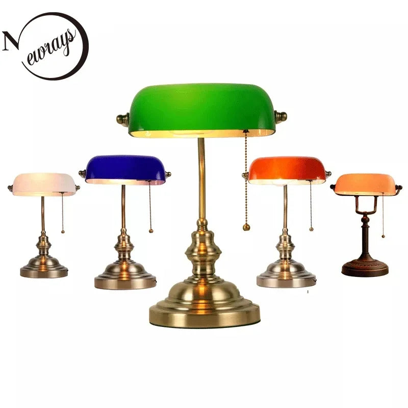 Desk Lamp Table Light Glass Banker’s Lamp Zipper Switch For Bedroom Home Stuy Restaurant Library Office Light Night Lamp