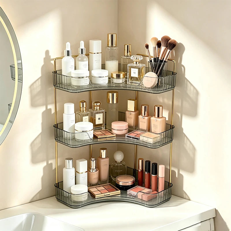 Bathroom Countertop Storage Organizer Rack With Hooks