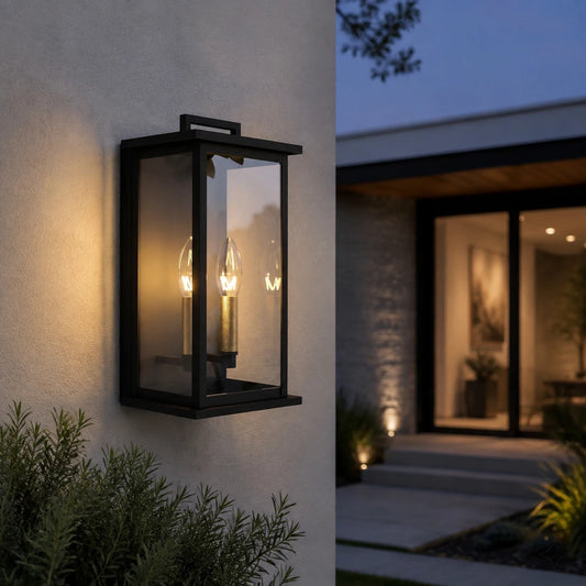 Dusk to Dawn Outdoor Wall Sconce, 14" Outside Wall Lights, Modern Black Wall Mount Light Fixture, Waterproof Exterior Lighting Fixtures for House, Porch, Garage(not included bulbs)