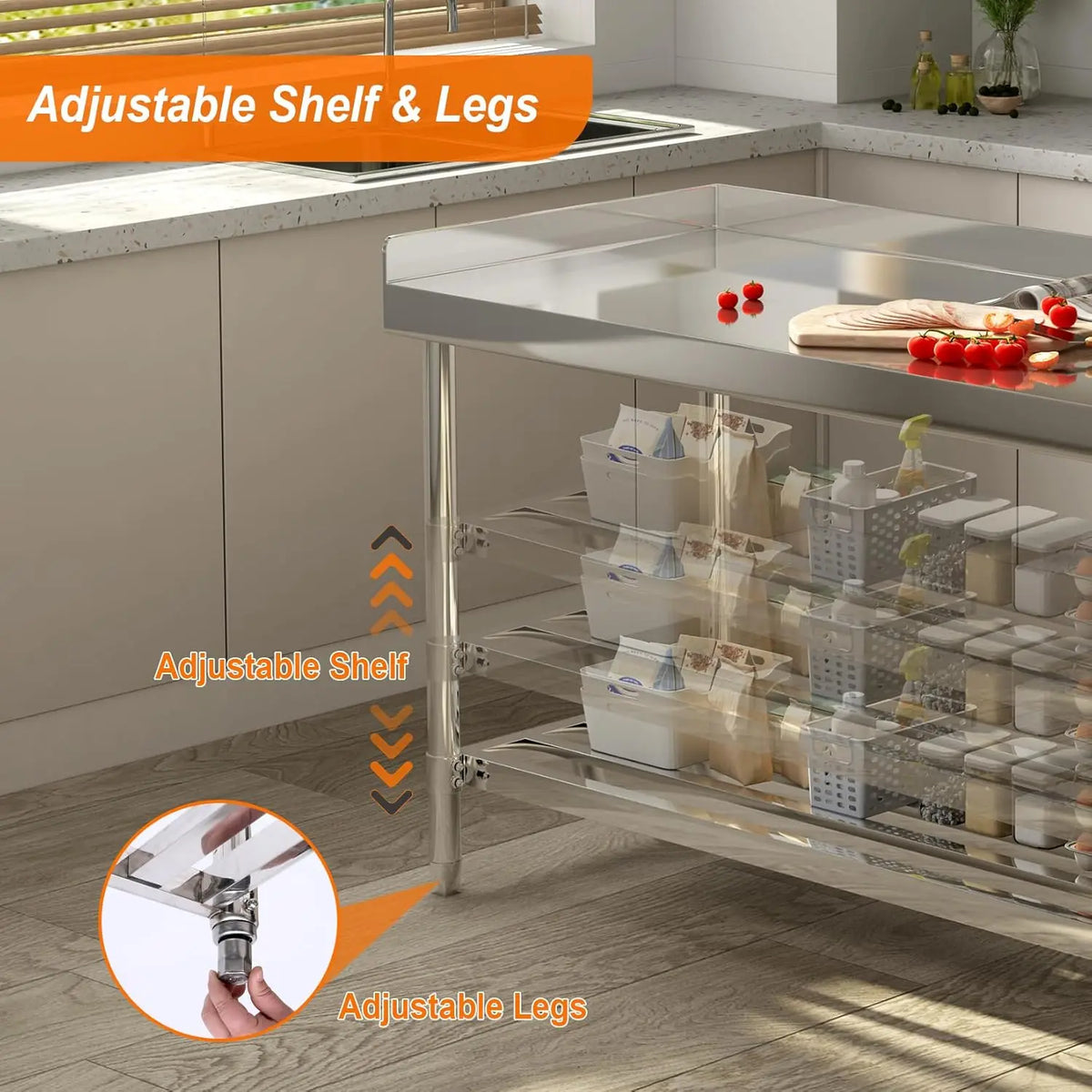 Himiss Commercial Stainless Steel Kitchen Prep Table With Adjustable Shelf
