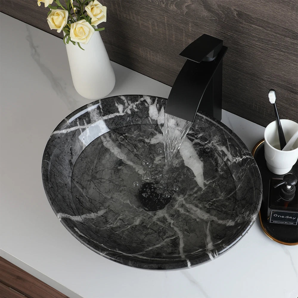 MEKKHALA Ceramic Vessel Sink Set With Waterfall Faucet