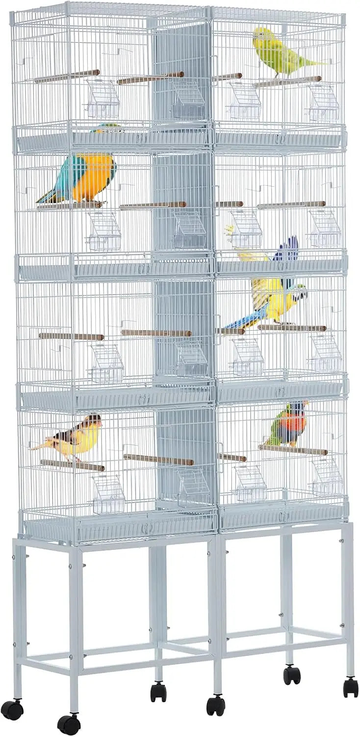 Large Stackable Bird Parrot Cage for Cockatiel Spacious 4-Unit, 67inch H With Shelf, Slide-Out Trays Bird Nests Indoor Flight House Locking Casters
