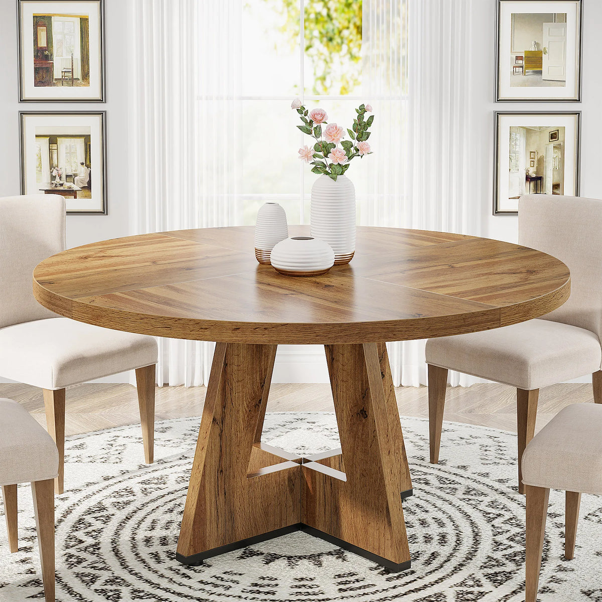 Tribesigns Round Farmhouse Kitchen Table For Dining Room Modern Design