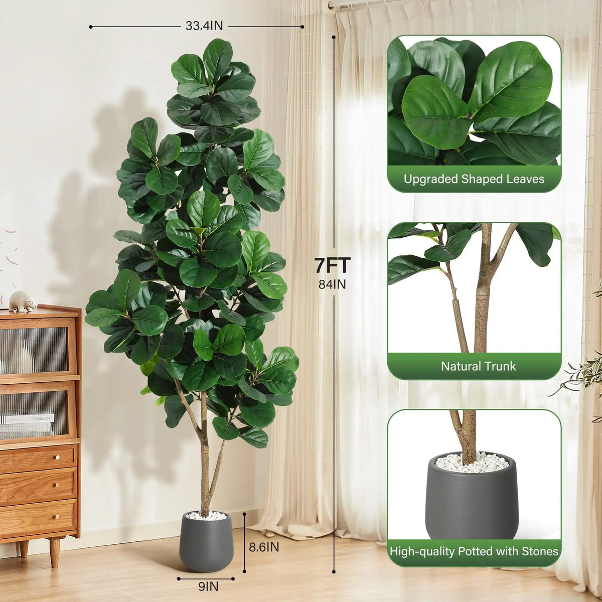 Realistic Artificial Fiddle Leaf Fig Tree For Modern Home Decor