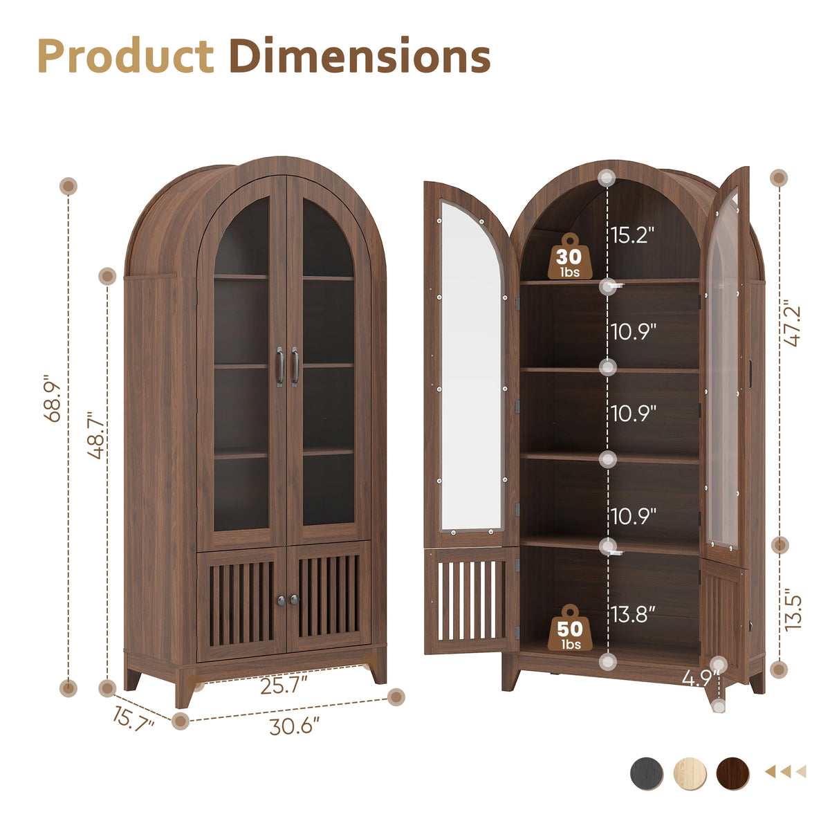 Tcgbkaf Modern Farmhouse Arched Wood Display Cabinet With Glass Doors