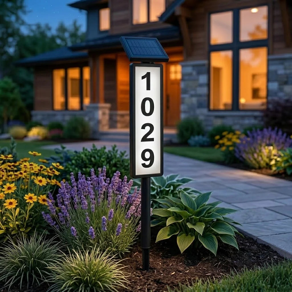 Solar Powered LED Address Sign With Illuminated House Numbers