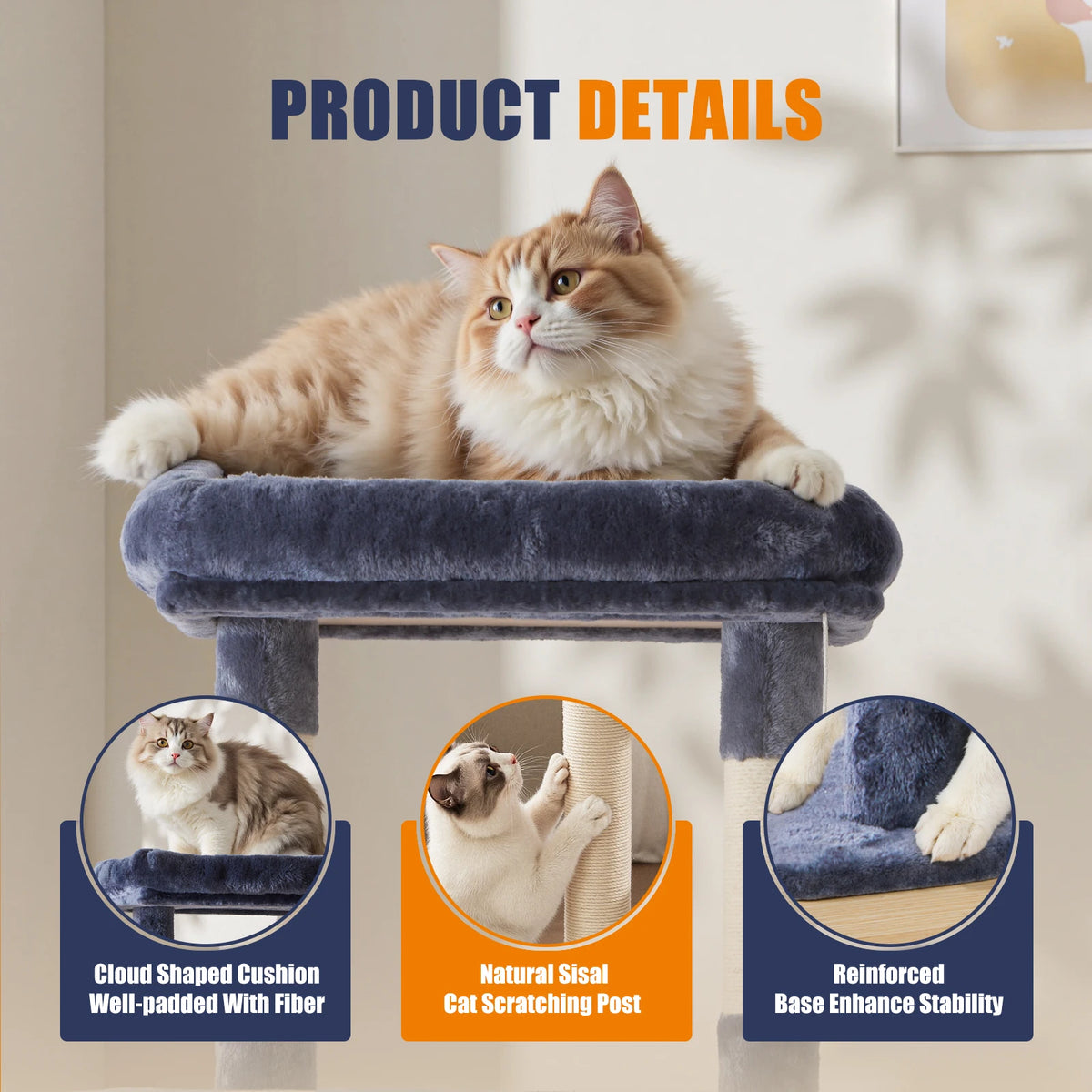 JHK Tall Multi Tier Cat Tree With Sisal Scratching Posts