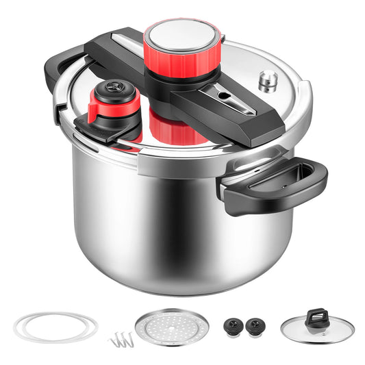 SucceBuy Stainless Steel Pressure Cooker Tempered Glass Lid Steaming Rack
