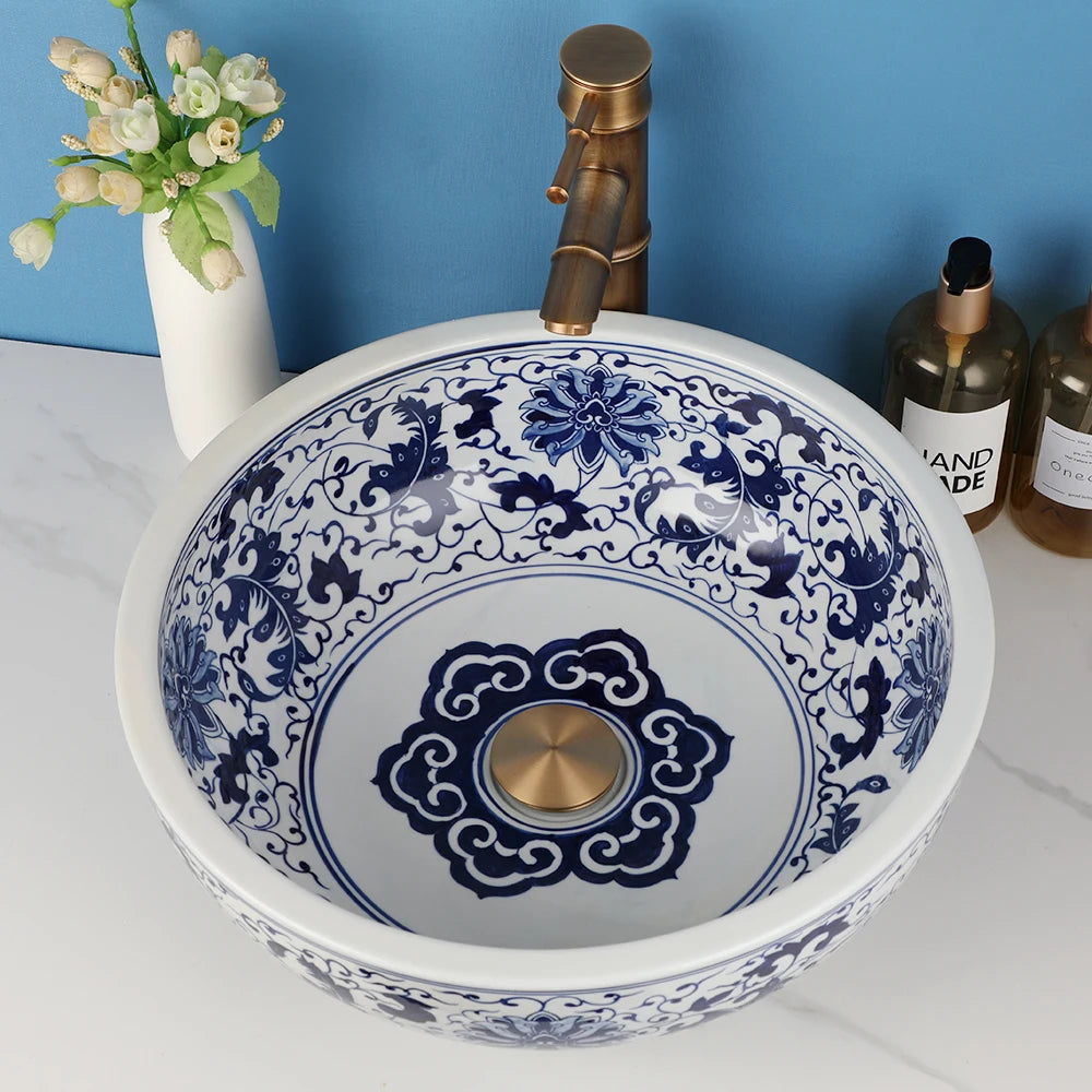 MEKKHALA Ceramic Round Bathroom Vessel Sink With Mixer Faucet