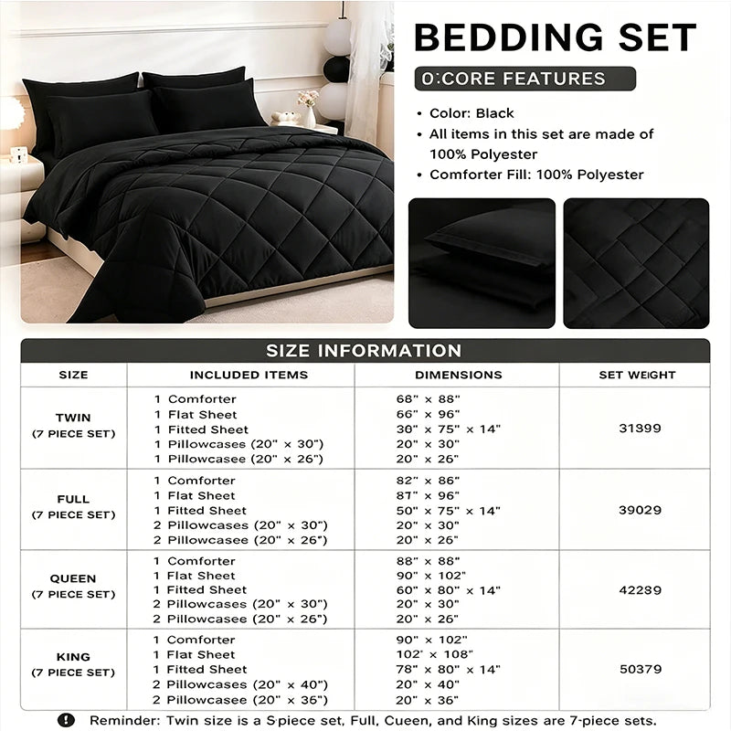 Easyum 7 Piece Soft Polyester Bedding Set With Comforter And Sheets