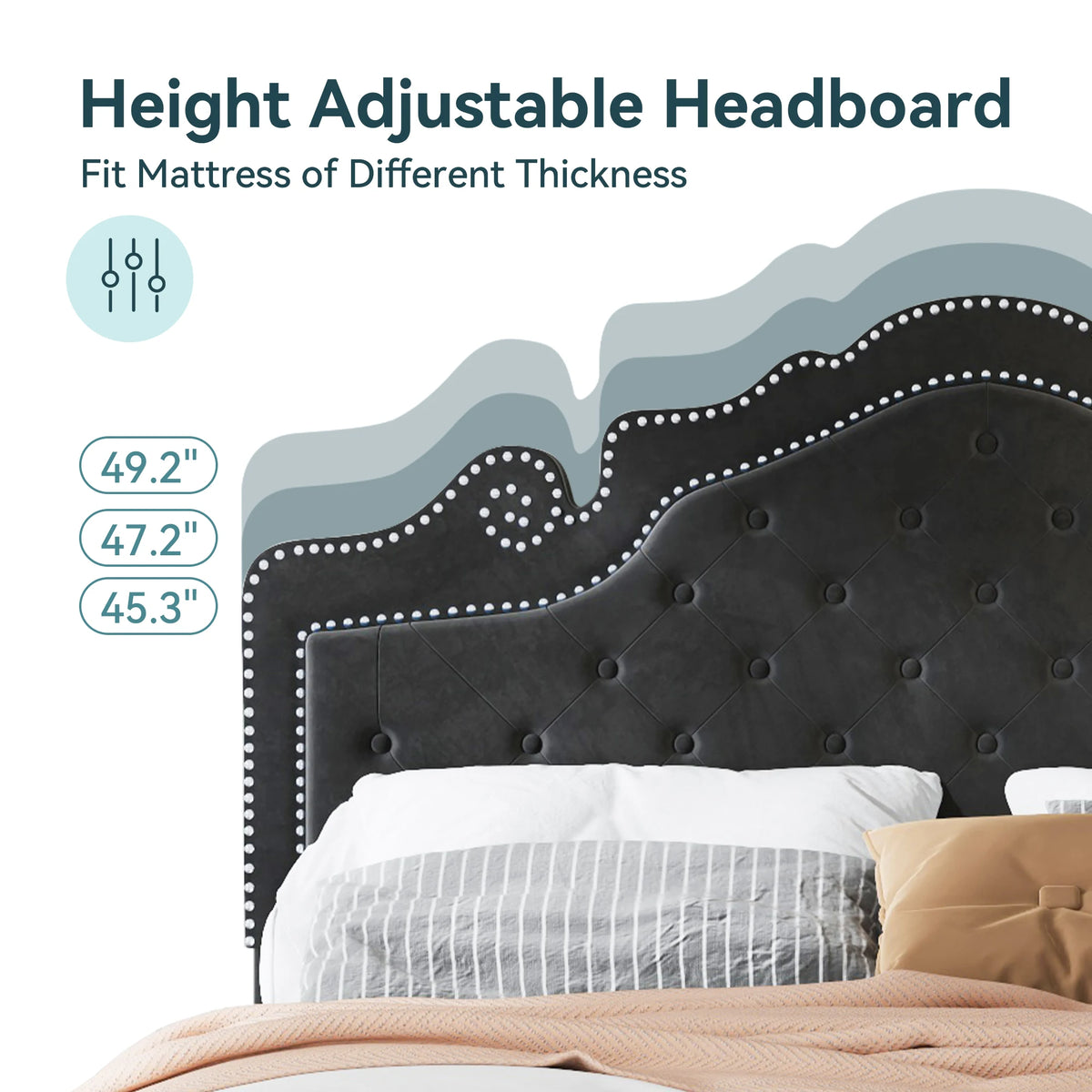 HOOMIC Velvet Upholstered Bed Frame With Diamond Tufted Tiara Headboard