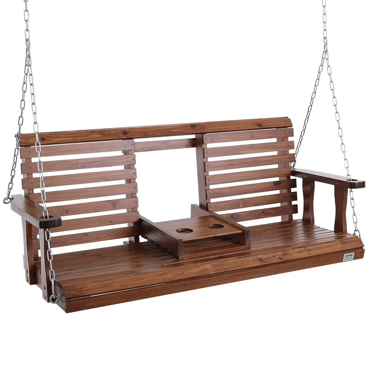 SucceBuy Wooden Porch Swing With Durable Cedar Wood Construction