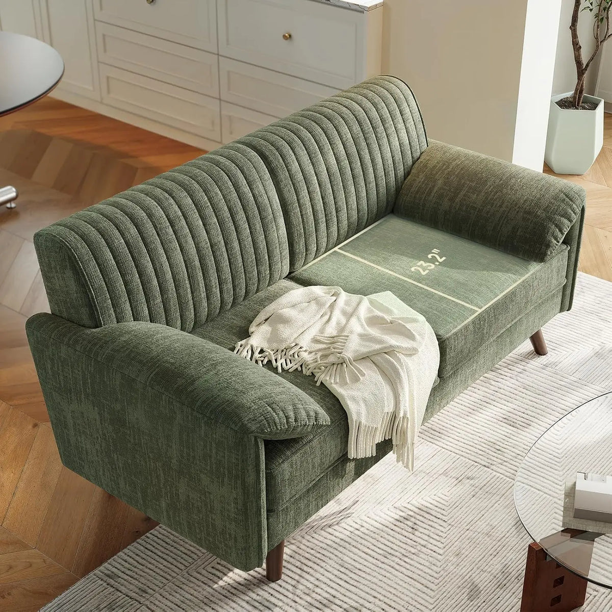 Onbrill Modern Chenille Fabric Loveseat Sofa With High Legs