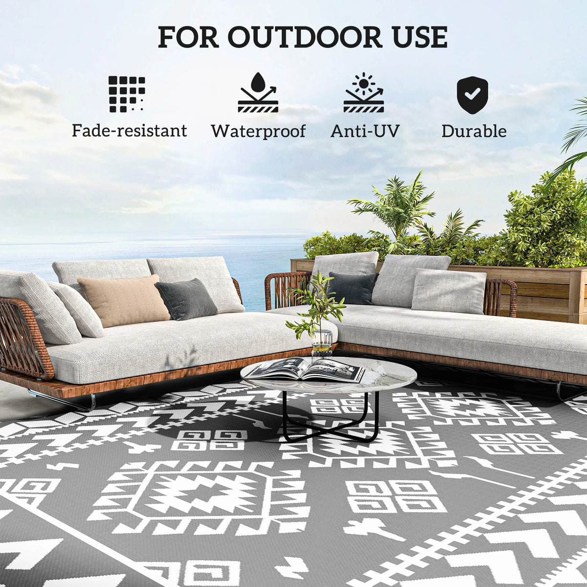 Modern Geometric Polypropylene Outdoor Rug Non Slip Garden Patio Decor