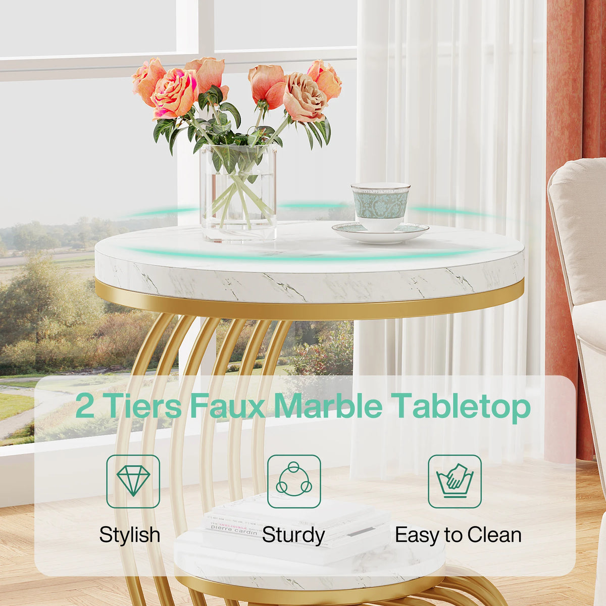 Tribesigns Two Tier Faux Marble End Table With Storage Shelf