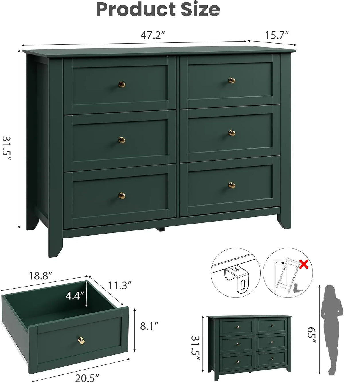Garvee Six Drawer Solid Wood Bedroom Storage Cabinet