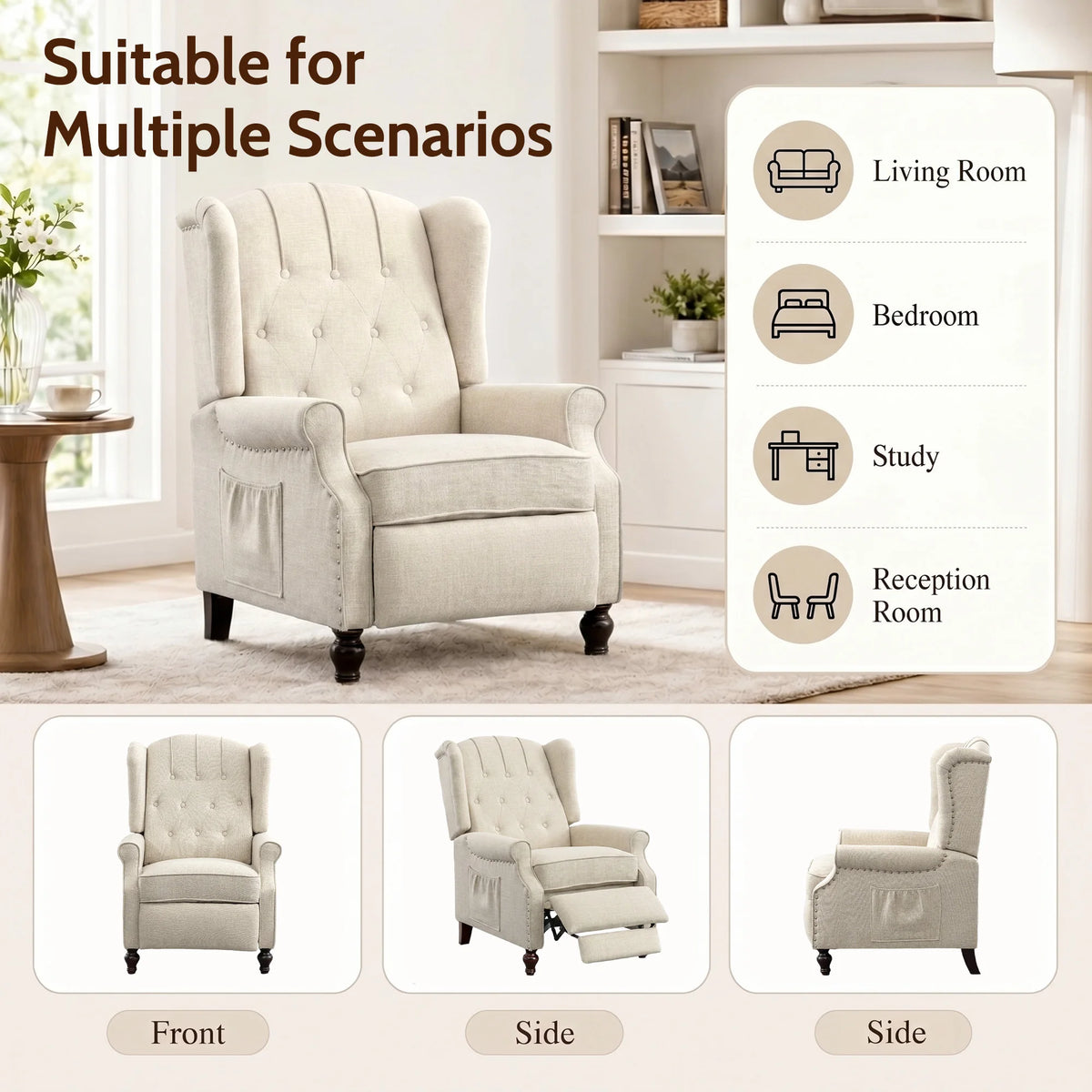 TCGBKAF Mid Century Wingback Massage Heated Recliner