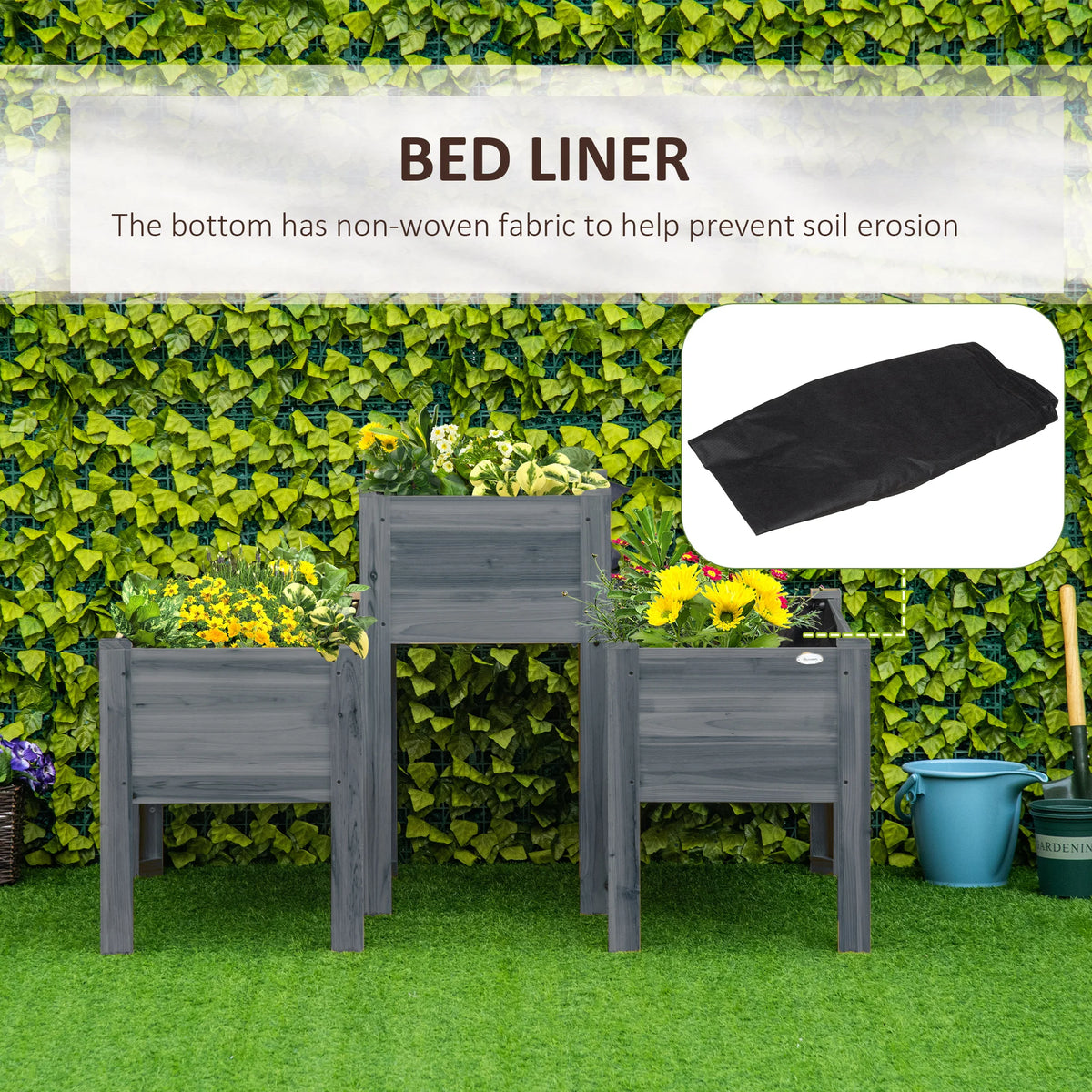 Outsunny Wood Raised Garden Planters For Flowers With Drainage
