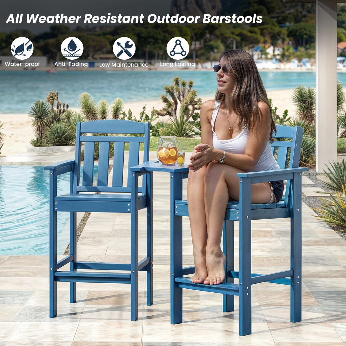 FARINI Adirondack Bar Height Patio Chairs With Connecting Tray