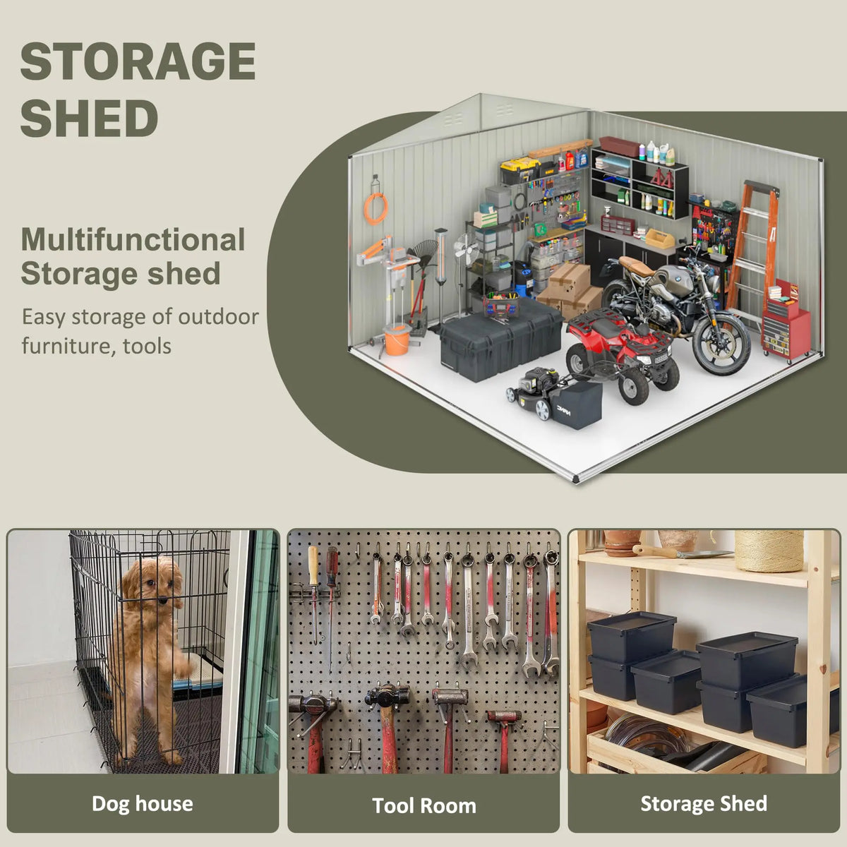 VIWAT Outdoor Metal Storage Shed With Lockable Door And Windows