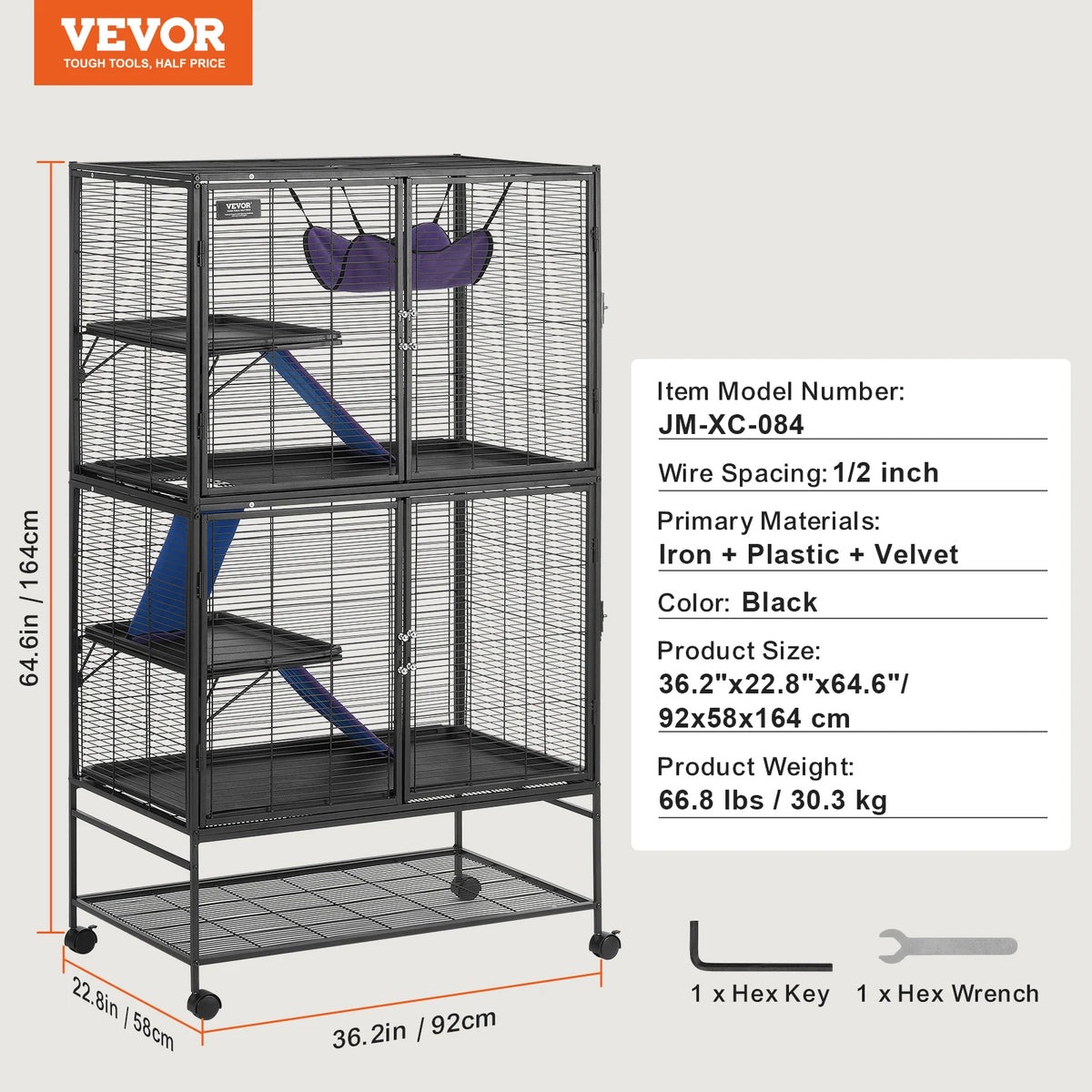 SucceBuy Rolling Metal Small Animal Cage With Four Tier Design