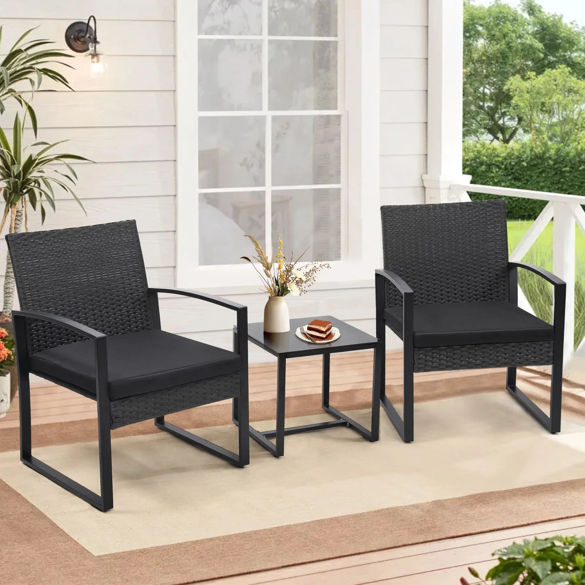 TUAREX Outdoor Wicker Bistro Set With Cushions And Coffee Table