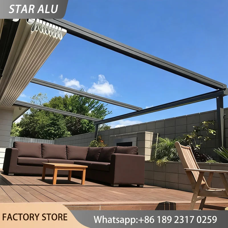 Motorized Retractable PVC Folding Patio Awning Outdoor Sun Shelter