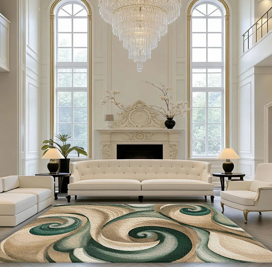 Abstract Swirl Polyester Carpet With Rubber Backing For Home