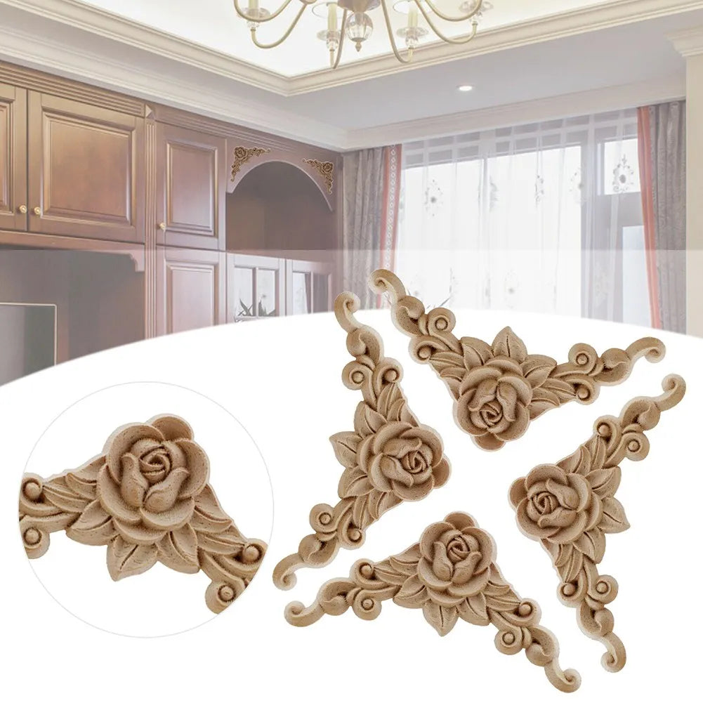 Decorative Wooden Carved Corner Appliques For Walls And Doors