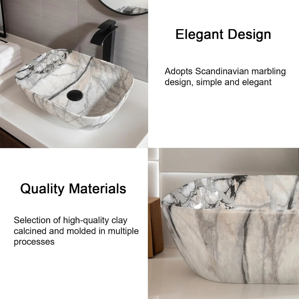 MEKKHALA Ceramic Vessel Sink Set With Matte Faucet Bathroom Basin