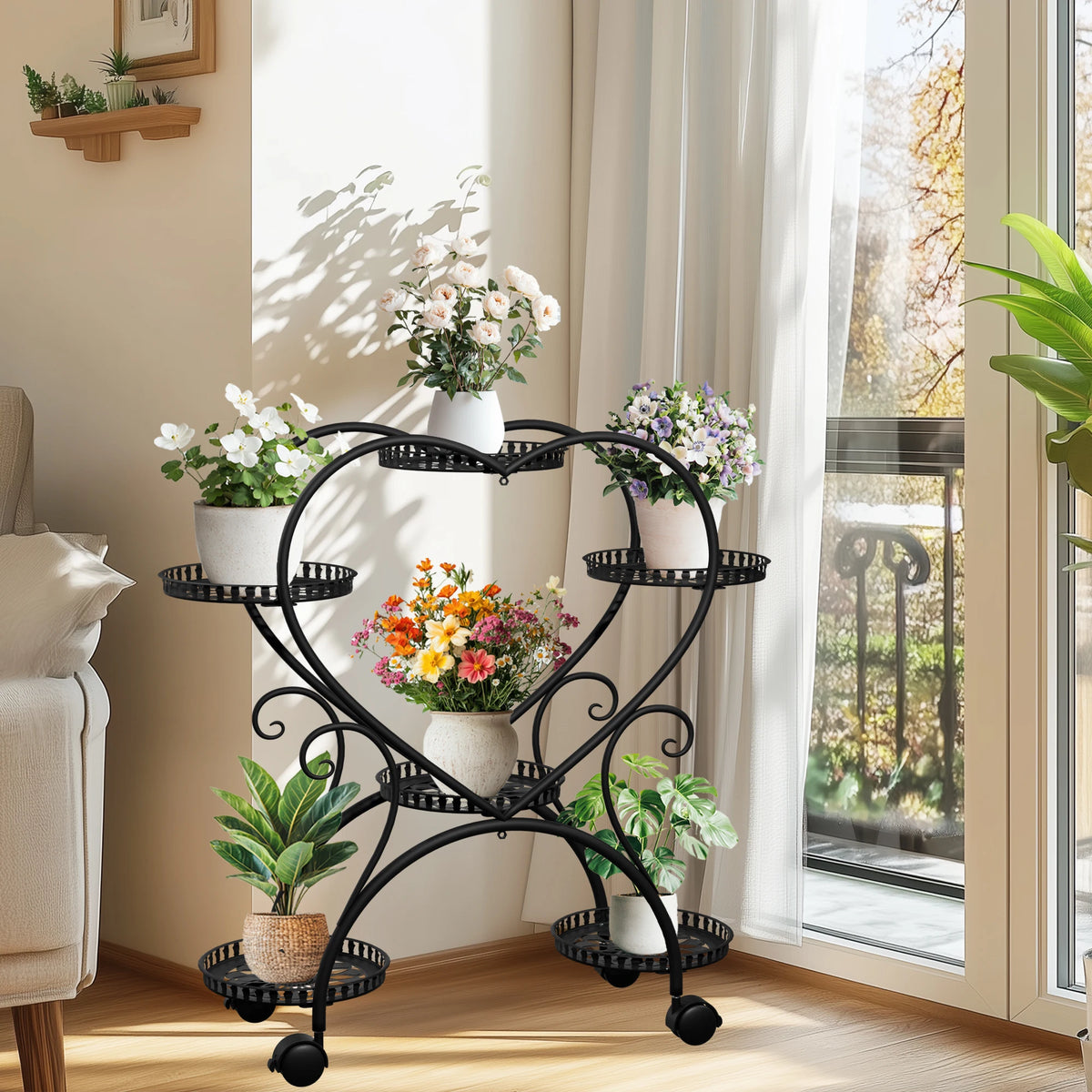 Wisfor Heart Shaped Metal Rolling Plant Stand Garden Display Rack