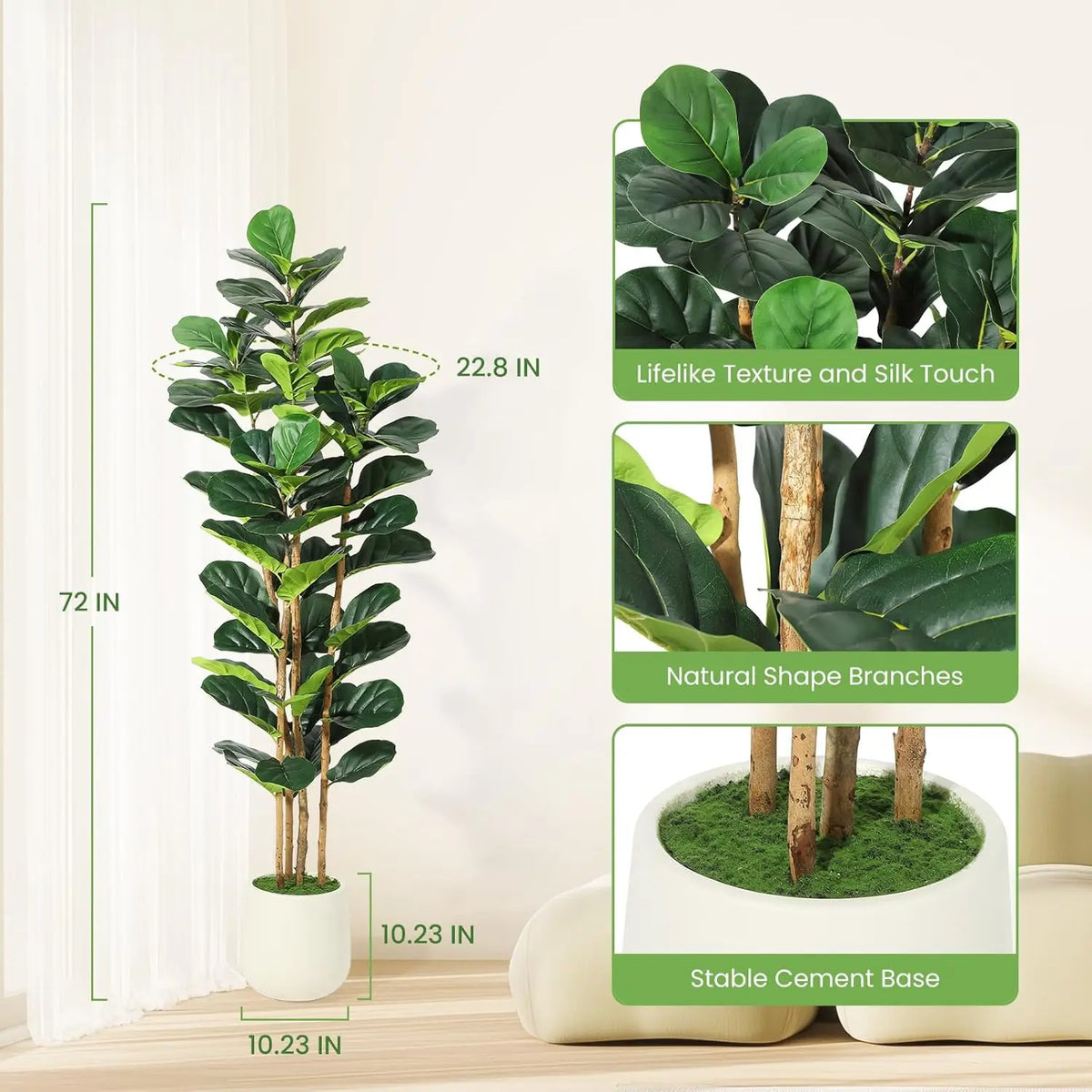 HiMISS Artificial Fiddle Leaf Fig Tree With Pot Indoor Decor