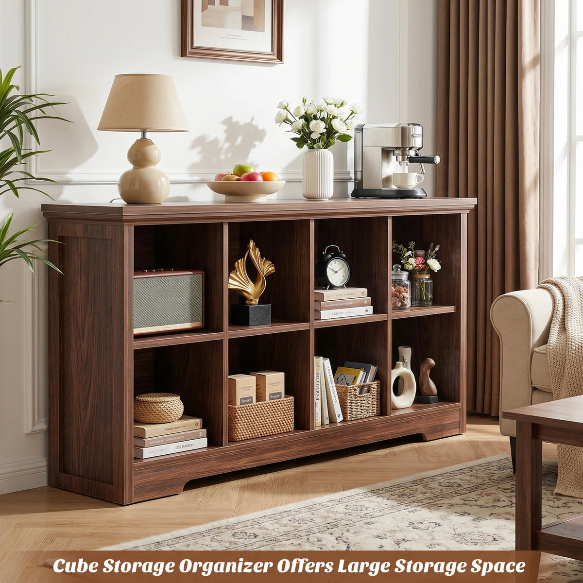 Aheaplus Modern Wooden Bookshelf With Integrated Charging Ports