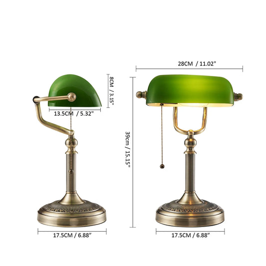 Desk Lamp Table Light Glass Banker’s Lamp Zipper Switch For Bedroom Home Stuy Restaurant Library Office Light Night Lamp