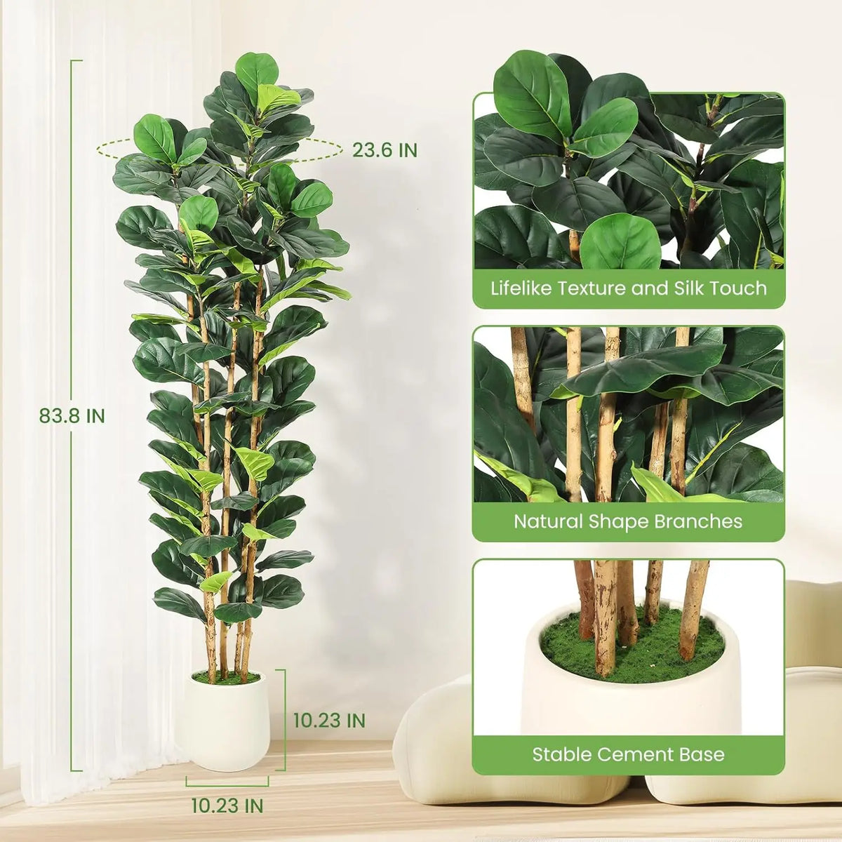 HiMISS Artificial Fiddle Leaf Fig Tree With Pot Indoor Decor