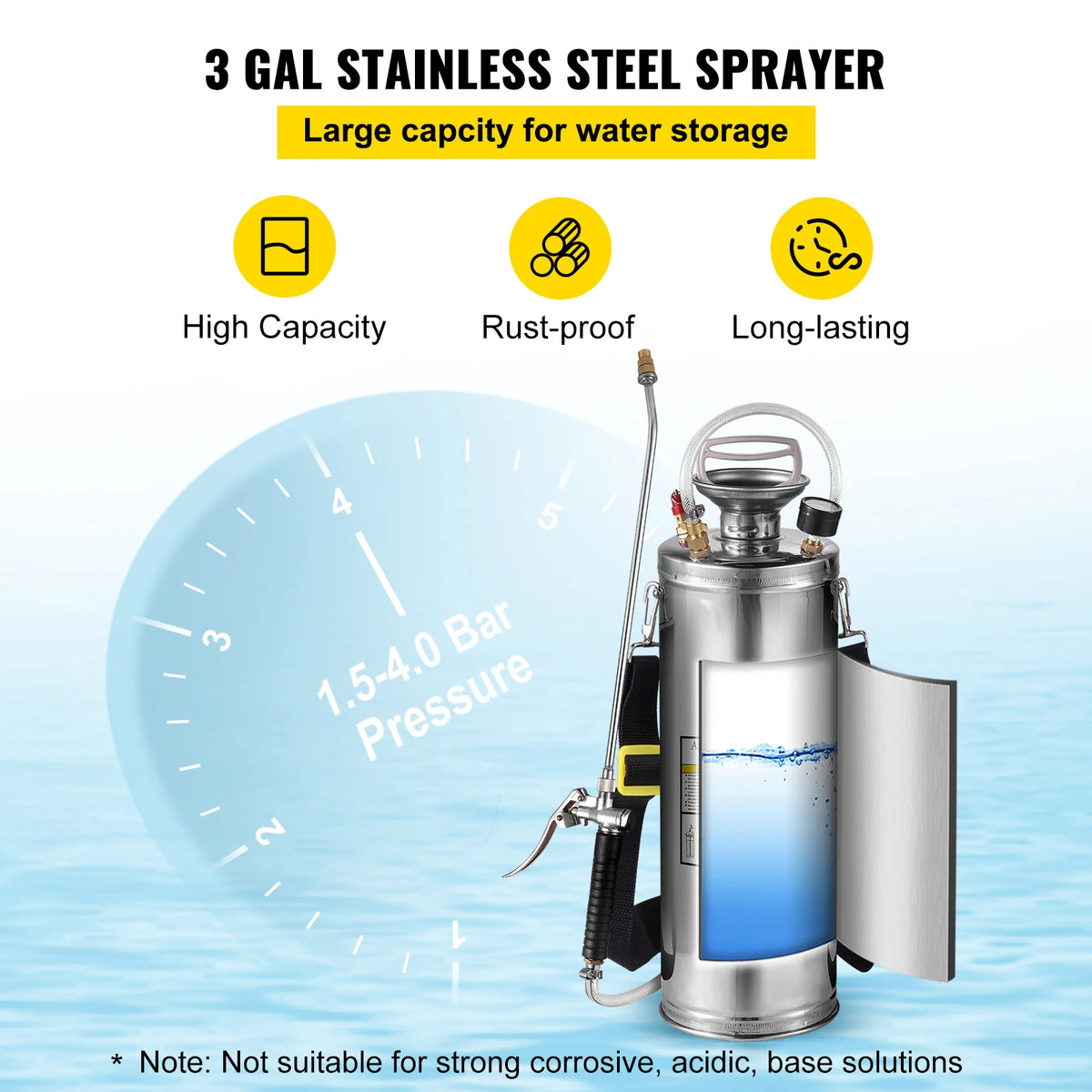 SucceBuy Stainless Steel Hand Pump Sprayer For Garden And Cleaning