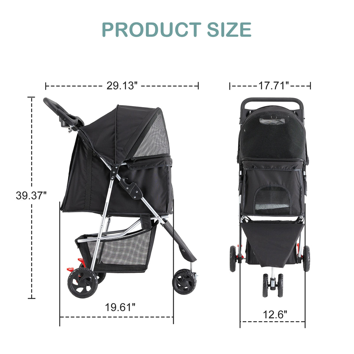 DUMOS 3 Wheel Foldable Pet Stroller With Mesh Windows and Storage