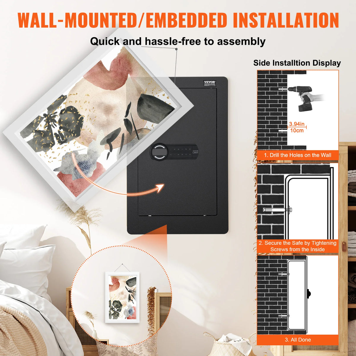 SucceBuy Hidden Wall Safe With Keypad And Adjustable Shelves