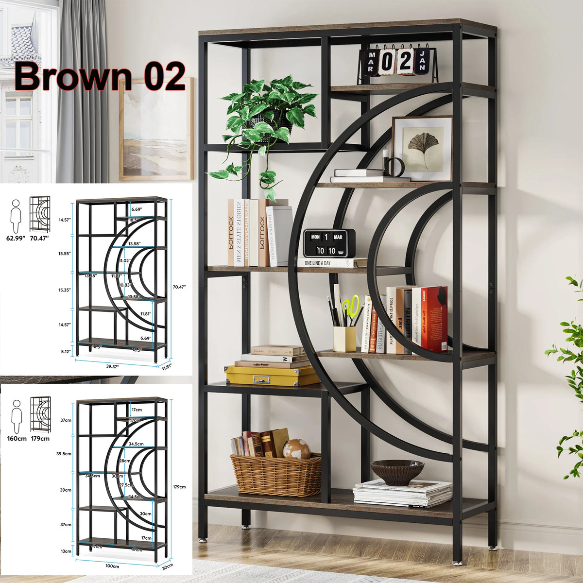 Tribesigns Five Tier Industrial Bookshelf Freestanding Display Shelf