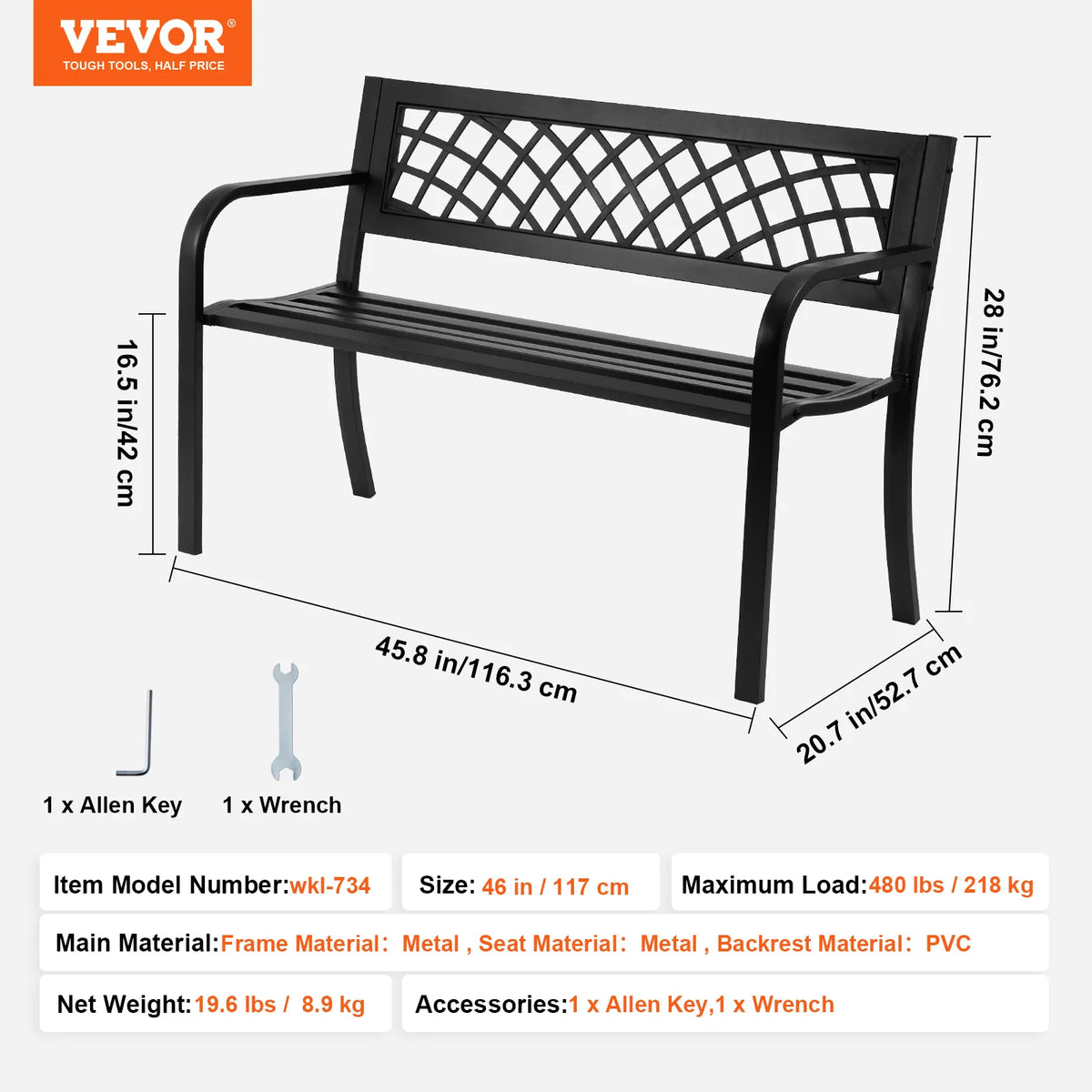 SucceBuy Outdoor Wooden Metal Garden Bench Patio Furniture