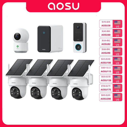 AOSU Wireless Solar Security Camera System With AI Alerts