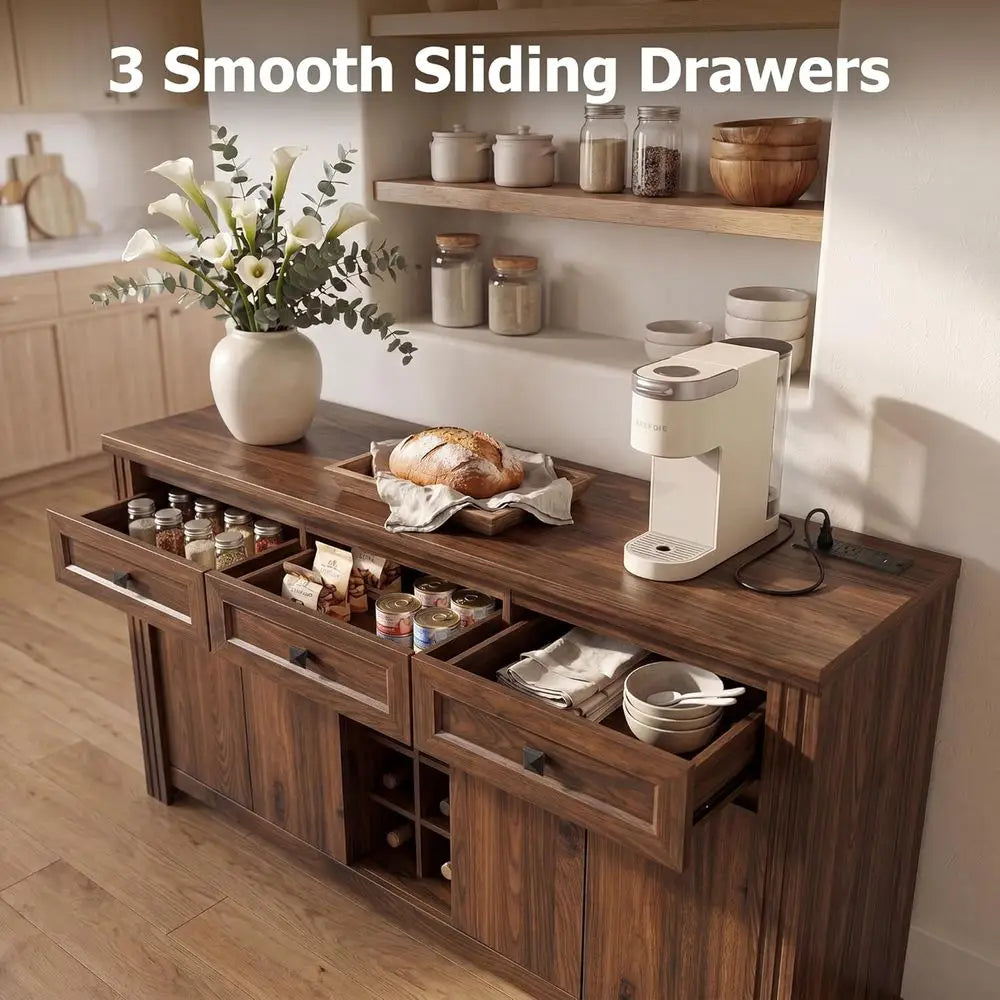 Sideboard With Wine Rack And Glass Holder Engineered Wood Storage