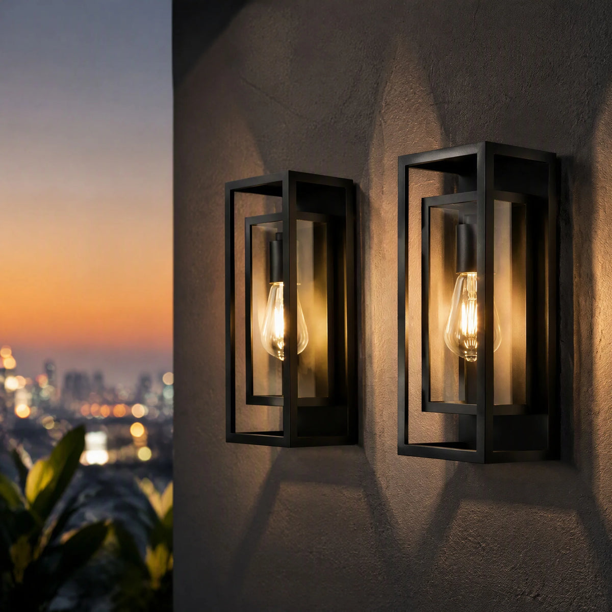 ARLGSITE 14" Black Outdoor Wall Lights, Waterproof Exterior Lanterns with Clear Glass for Porch Garage, 2-Pack