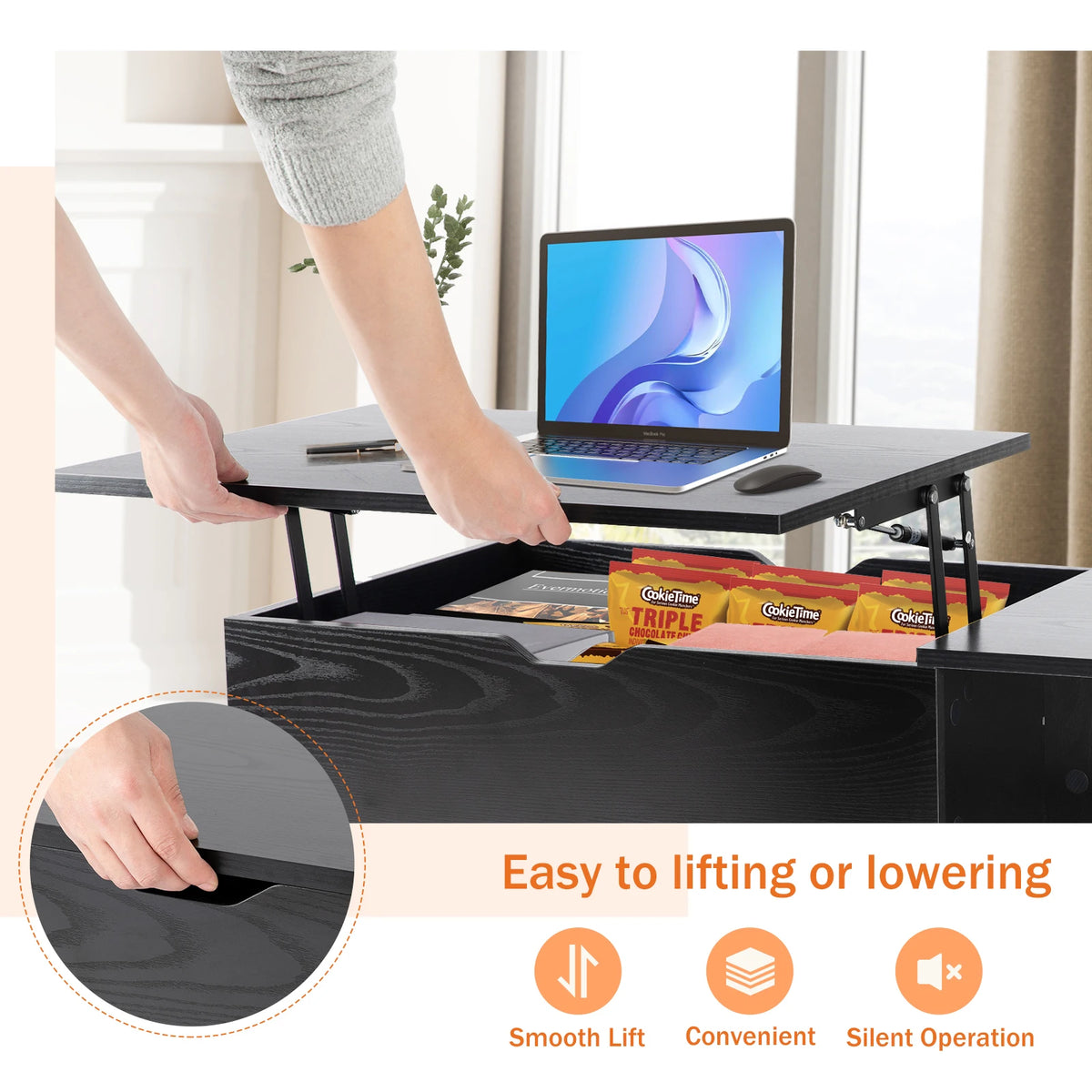 JHK Lift Top Coffee Table With Adjustable Wooden Storage